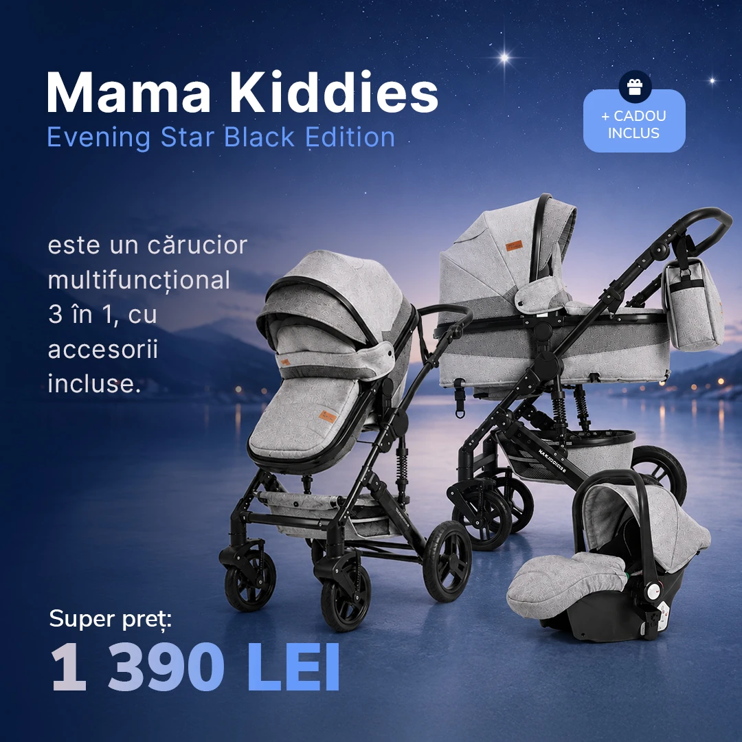 Mama Kiddies Evening Star Black Edition este un cărucior multifuncțional 3 în 1