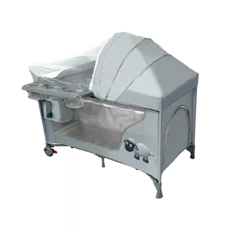 Mama Kiddies Sweet Dreams pătuț multifuncțional de călătorie gri cu motiv de oiță