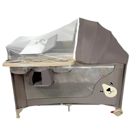 Mama Kiddies Sweet Dreams pătuț de călătorie multifuncțional, culoare maro, cu model de ursuleț