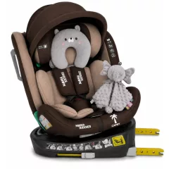   Scaun auto de siguranță Mama Kiddies® iSize Capry cu ISOFIX, rotativ la 360° (40–150 cm), în culoare bej/maro + Cadou