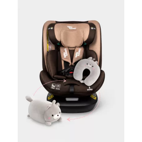 Scaun auto de siguranță Mama Kiddies® iSize Capry cu ISOFIX, rotativ la 360° (40–150 cm), în culoare bej/maro + Cadou