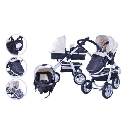Mama Kiddies BabyBird  3 az 1-ben babakocsi kiegészítőkkel bézs-fekete színben + Ajándék