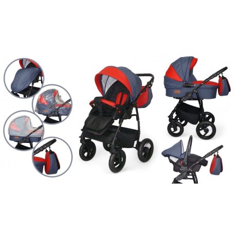 Mama Kiddies Alpok 3az1-ben multifunkciós babakocsi szett kiegészítőkkel kék-piros színben