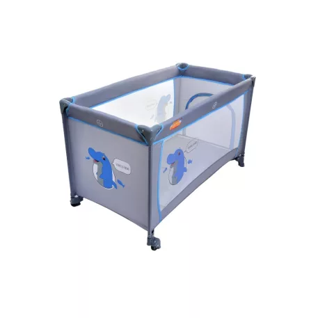 BABYMAXI utazóágy szürke színben kék delfin mintával ajándék szúnyoghálóval