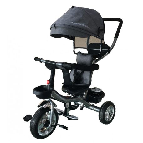Tricicletă Mama Kiddies Major Trike cu mâner de părinte și suport pentru picioare, culoare gri (scaun rotativ 360°)