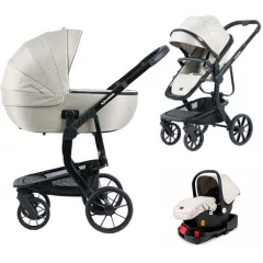 Cărucior multifuncțional 4 în 1 Mama Kiddies Icon, culoare bej, cu bază ISOFIX.