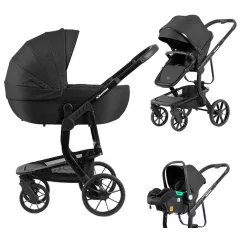   Mama Kiddies® Icon 3în1 cărucior multifuncțional cu accesorii în culoarea neagră + Cadou