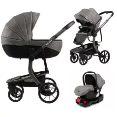 Cărucior multifuncțional 4 în 1 Mama Kiddies Icon, culoare gri, cu bază ISOFIX.