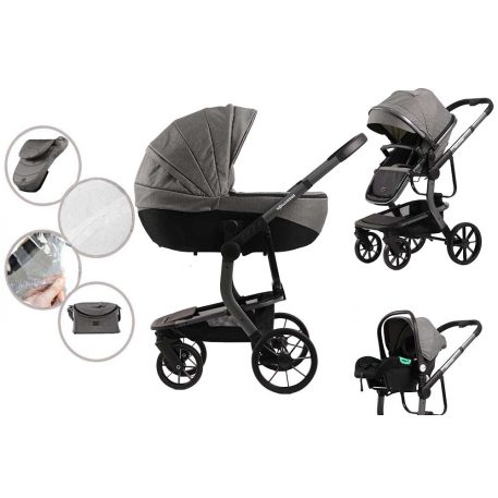 Mama Kiddies Icon 3în1 cărucior multifuncțional cu accesorii, culoare gri + Cadou
