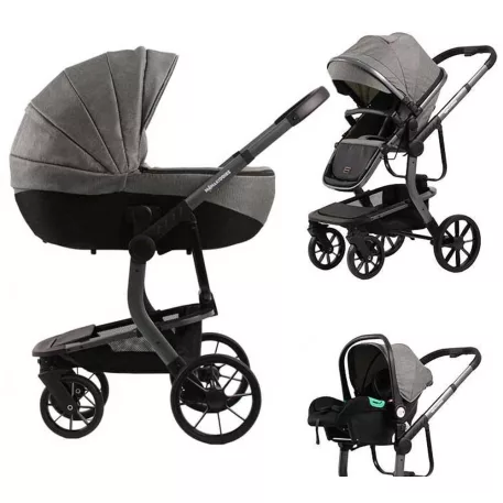 Mama Kiddies® Icon 3în1 cărucior multifuncțional cu accesorii, culoare gri + Cadou