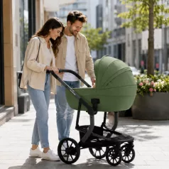 Cărucior Mama Kiddies Icon verde cu landou.