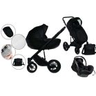 Mama Kiddies Max 500 cărucior multifuncțional 3-în-1, culoare neagră, cu accesorii + Cadou