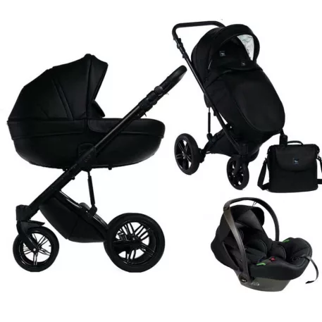 Mama Kiddies® Max 500 cărucior multifuncțional 3-în-1, culoare neagră, cu accesorii + Cadou