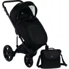 Cărucior Mama Kiddies Max 500 negru cu parte sport și sac de picioare.
