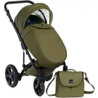 Cărucior Mama Kiddies Max 500, culoare olive, cu sac de picioare și geantă pentru scutece.
