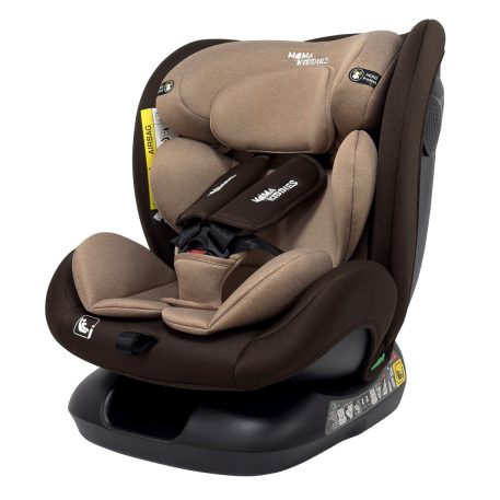 Scaun auto Mama Kiddies Nova Luxe i-Size, fixare cu centura de siguranță – maro (40–150 cm) + CADOU pernă de călătorie