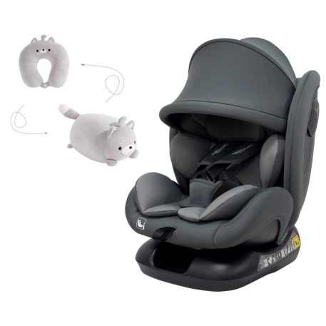 Scaun auto Mama Kiddies Nova Luxe i-Size, fixare cu centura de siguranță – culoare gri închis (40–150 cm) + CADOU pernă de călătorie