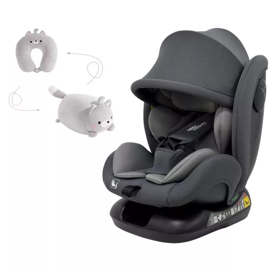 Scaun auto Mama Kiddies® Nova Luxe i-Size, fixare cu centura de siguranță – culoare gri deschis (40–150 cm) + CADOU pernă de călătorie