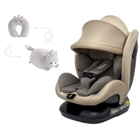 Scaun auto Mama Kiddies Nova Luxe i-Size, fixare cu centura de siguranță – culoare bej (40–150 cm) + CADOU pernă de călătorie