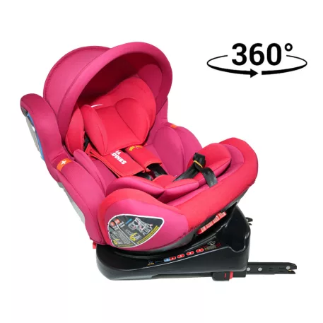 Scaun auto de siguranță Mama Kiddies Champion cu ISOFIX, rotativ 360° (0-36 kg)  roșu cu copertină cadou (certificat TUV)