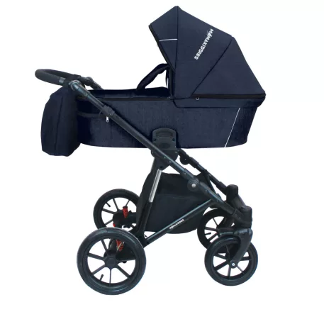 Cărucior Mama Kiddies Gino albastru cu geantă pentru scutece.