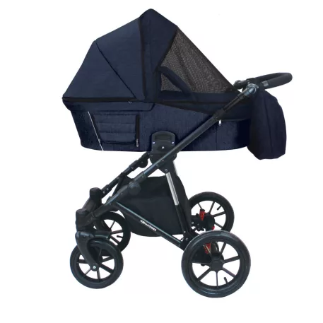 Cărucior Mama Kiddies Gino albastru echipat cu plasă de țânțari.