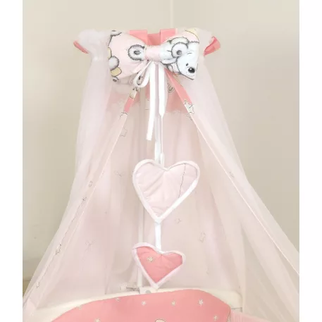 Mama Kiddies Baby Bear lenjerie de pat 6 piese, cu protecție laterală de 360°, roz cu model de ursuleț