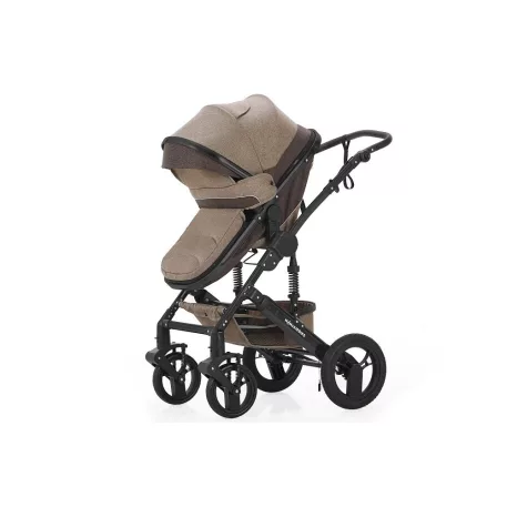 Cărucior Mama Kiddies Evening Star Black Edition bej-maro cu parte sport și sac de picioare.