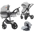 Mama Kiddies® Evening Star Black Edition este un cărucior multifuncțional 3 în 1, în culoarea gri. Vine cu accesorii și un cadou inclus.