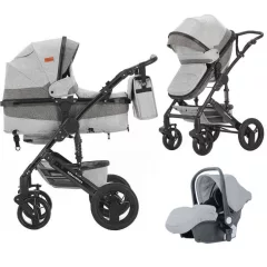   Mama Kiddies® Evening Star Black Edition este un cărucior multifuncțional 3 în 1, în culoarea gri. Vine cu accesorii și un cadou inclus.