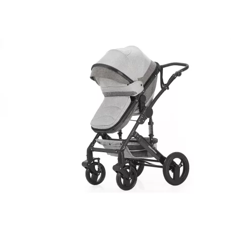 Cărucior Mama Kiddies Evening Star Black Edition gri cu parte sport și sac de picioare.