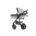 Cărucior Mama Kiddies Evening Star Black Edition gri cu geantă pentru scutece.
