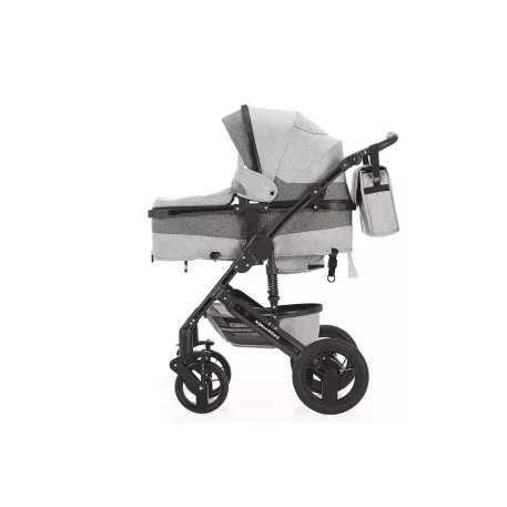 Cărucior Mama Kiddies Evening Star Black Edition gri cu geantă pentru scutece.