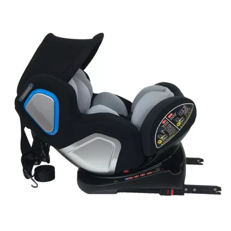 Scaun auto de siguranță Mama Kiddies Champion cu ISOFIX, rotativ 360° (0-36 kg)  gri deschis cu copertină cadou (certificat TUV)