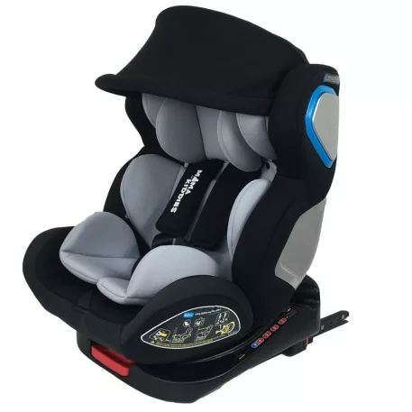Scaun auto de siguranță Mama Kiddies Champion cu ISOFIX, rotativ 360° (0-36 kg)  gri deschis cu copertină cadou (certificat TUV)