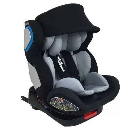 Scaun auto de siguranță Mama Kiddies Champion cu ISOFIX, rotativ 360° (0-36 kg)  gri deschis cu copertină cadou (certificat TUV)