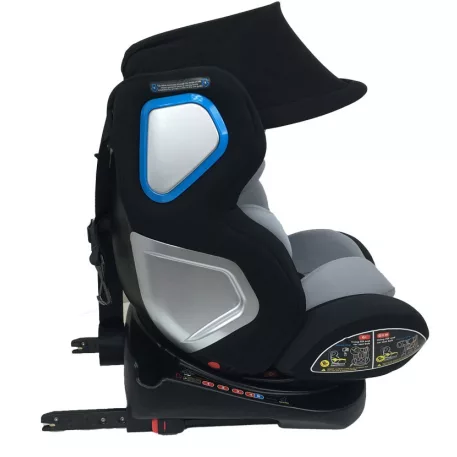 Scaun auto de siguranță Mama Kiddies Champion cu ISOFIX, rotativ 360° (0-36 kg)  gri deschis cu copertină cadou (certificat TUV)