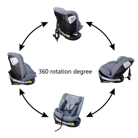 Scaun auto de siguranță Mama Kiddies® iSize Capry rotativ 360° cu sistem ISOFIX (40–150 cm) culoare gri + Cadou