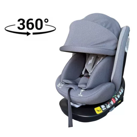 Scaun auto de siguranță Mama Kiddies® iSize Capry rotativ 360° cu sistem ISOFIX (40–150 cm) culoare gri + Cadou