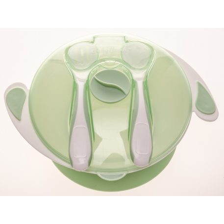 Farfurie cu ventuză, capac și tacâmuri