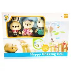   Carusel muzical din pluș cu 3 figurine rotative (2 iepurași + 1 ursuleț)