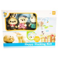   Carusel muzical din pluș cu 3 figurine rotative (2 iepurași + 1 ursuleț)