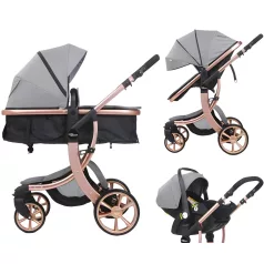   Mama Kiddies® Sun Grey ELITE 3 în 1 – cărucior pentru copii disponibil în culoarea gri deschis, echipat cu accesorii + cadou