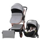Mama Kiddies Sun Grey ELITE 3 în 1 – cărucior pentru copii disponibil în culoarea gri deschis, echipat cu accesorii + cadou