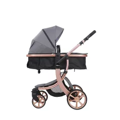 Cărucior Mama Kiddies Sun Grey ELITE gri deschis cu landou.