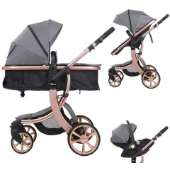   Mama Kiddies® Sun Grey ELITE 3in1 este un cărucior pentru copii disponibil în culoarea gri, echipat cu accesorii + Cadou