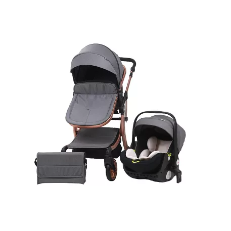 Mama Kiddies Sun Grey ELITE 3in1 este un cărucior pentru copii disponibil în culoarea gri, echipat cu accesorii + Cadou