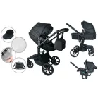 Mama Kiddies New York cărucior multifuncțional 3-în-1 cu accesorii, culoare neagră + cadou