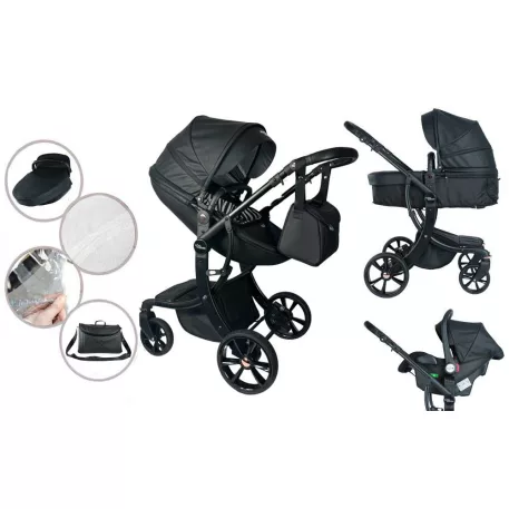 Mama Kiddies New York cărucior multifuncțional 3-în-1 cu accesorii, culoare neagră + cadou