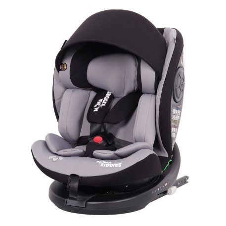 Scaun auto de siguranță ISOFIX 360° rotativ Mama Kiddies iSize Power GT2 (40-150 cm) în culoare gri, cu cadou – parasolar